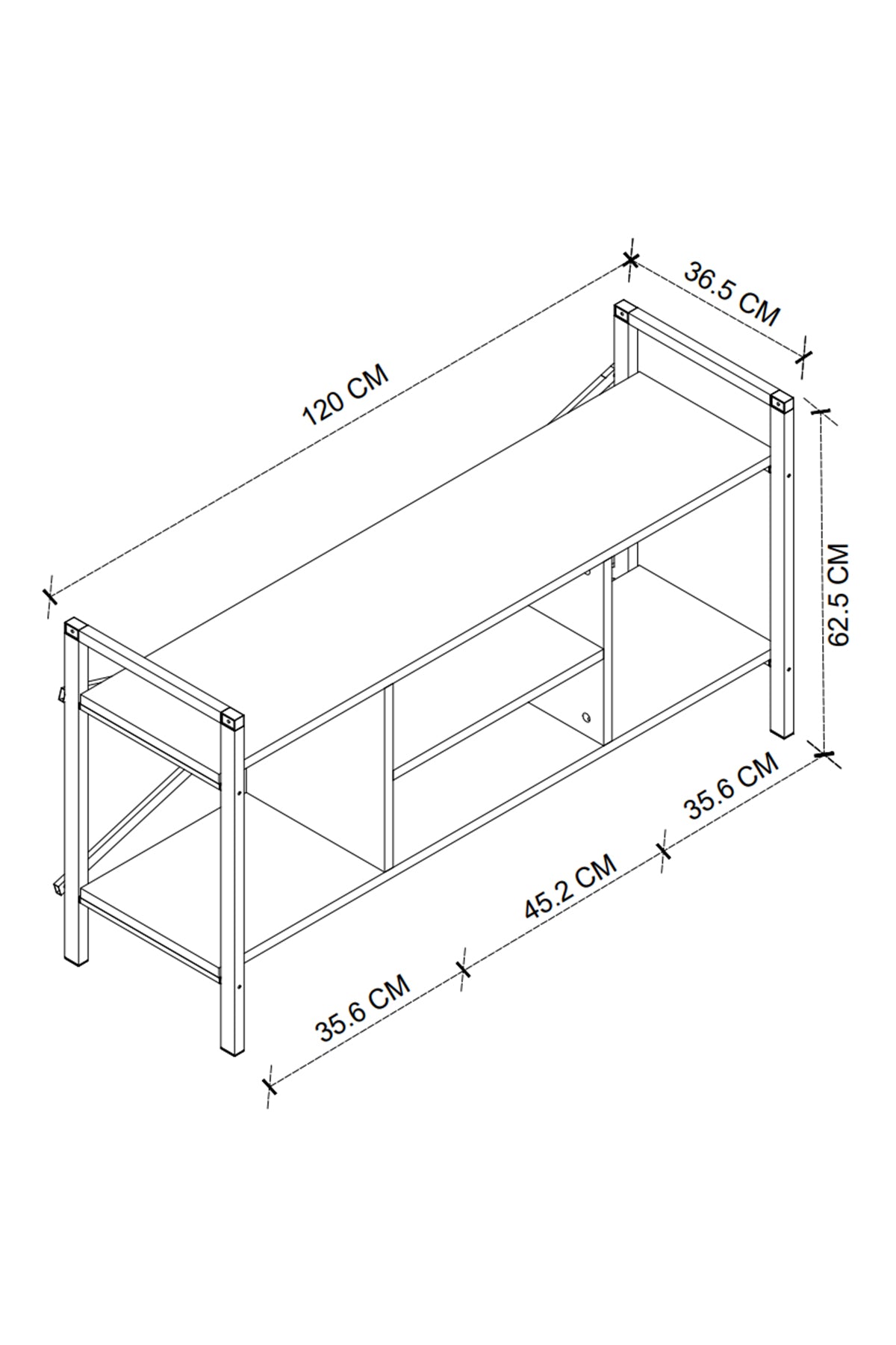 Mesa de tv de estilo industrial con estantes ( alto 61 / ancho 120 / fondo 35 )