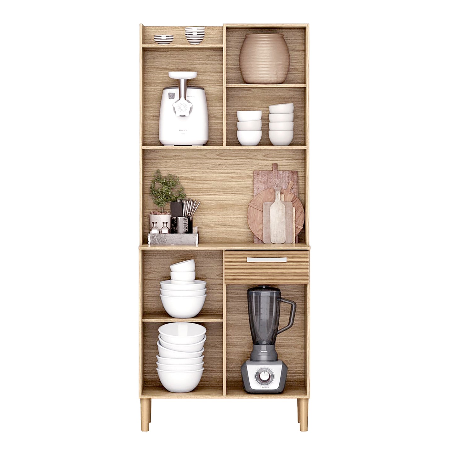 Buyqualia Armario Hogar Moderno con Patas - Multiusos - Roble y Blanco - 175x74x37cm