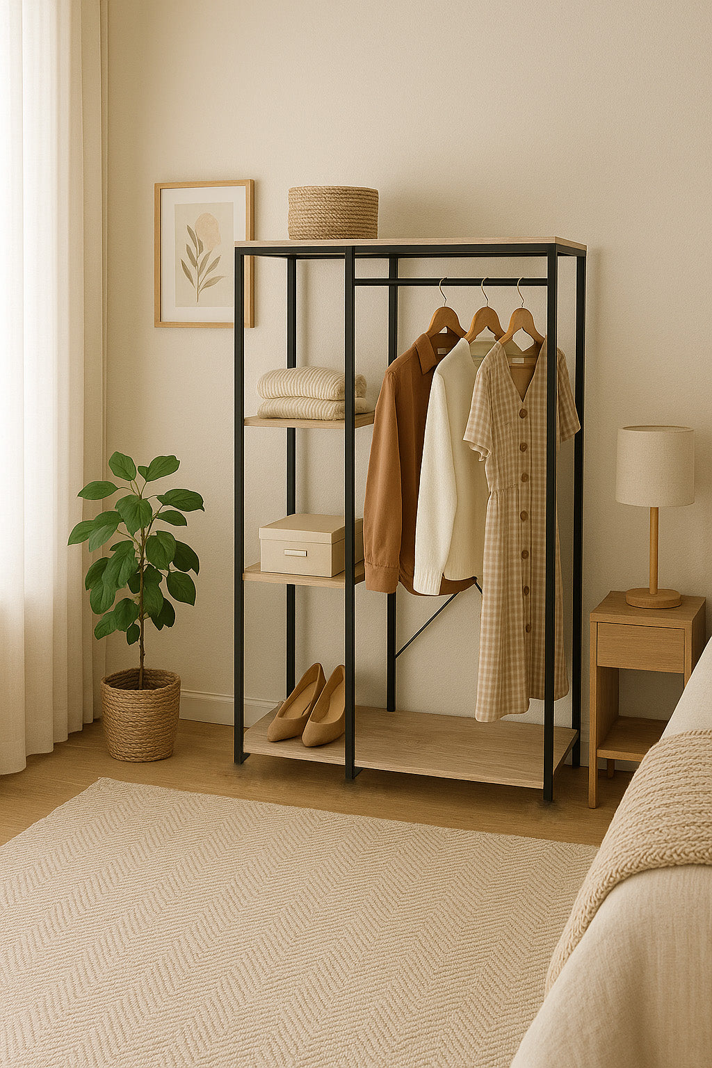 Armario Abierto Estilo Industrial con Barra y Baldas - 167x90x41cm