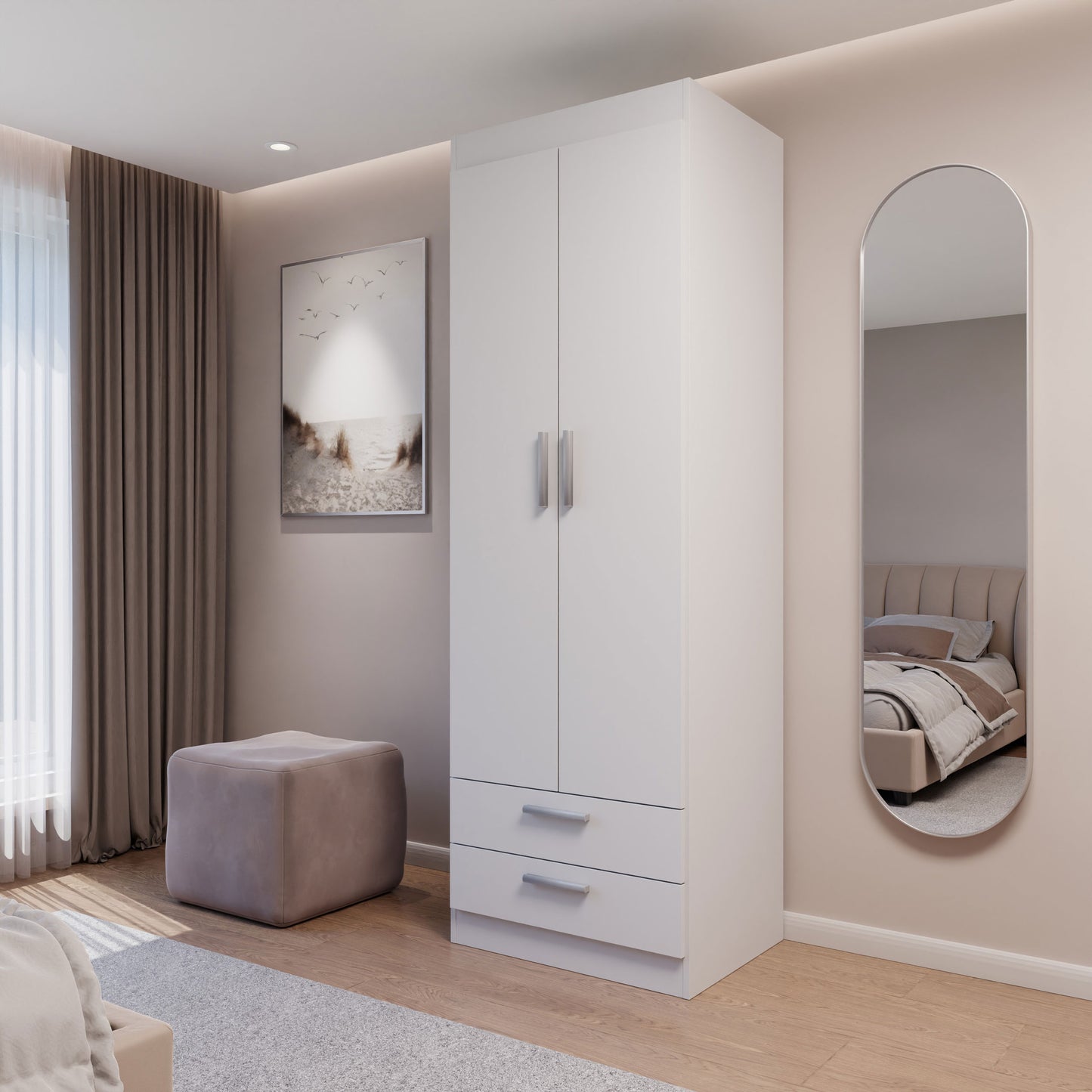 Buyqualia - Armario Ropero 2 Puerta - 2 Cajones, Blanco Snow