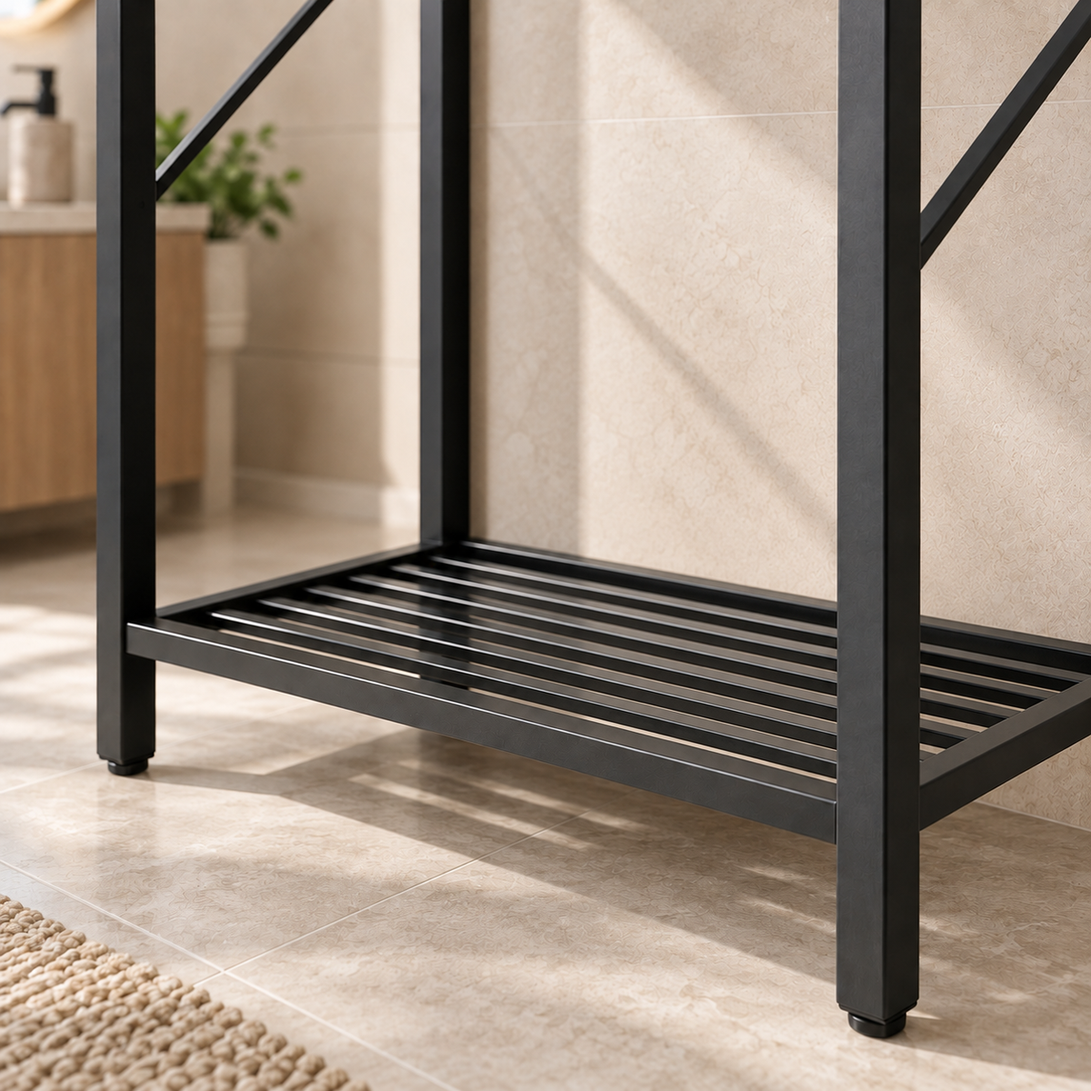 Estantería Metálica de 2 Niveles para Almacenamiento Organizador Vertical Multifuncional Color Negro