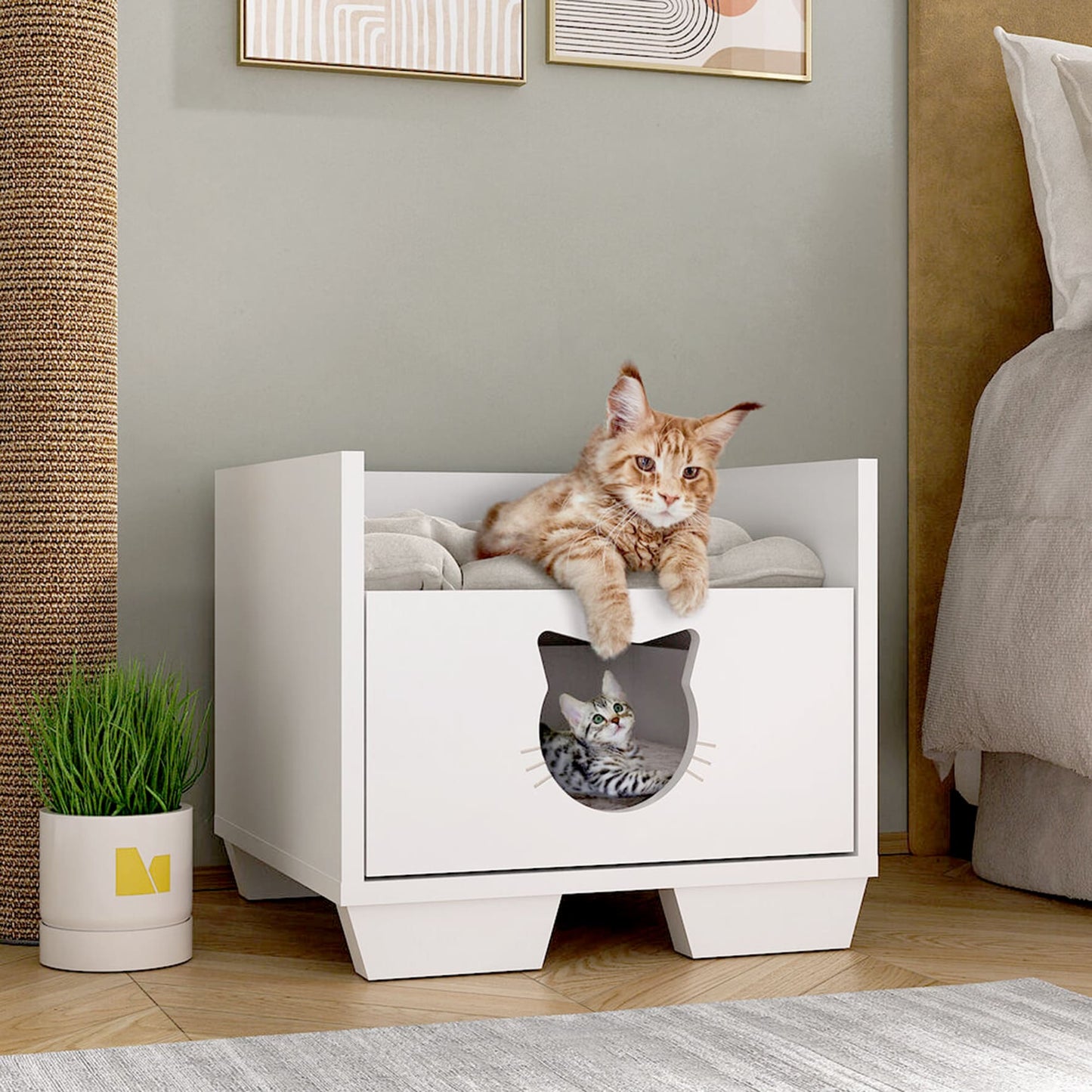 Buyqualia Cama Cueva para Mascota (Gato) Color Blanco (Alto 35/ Ancho 39/ Fondo 40)