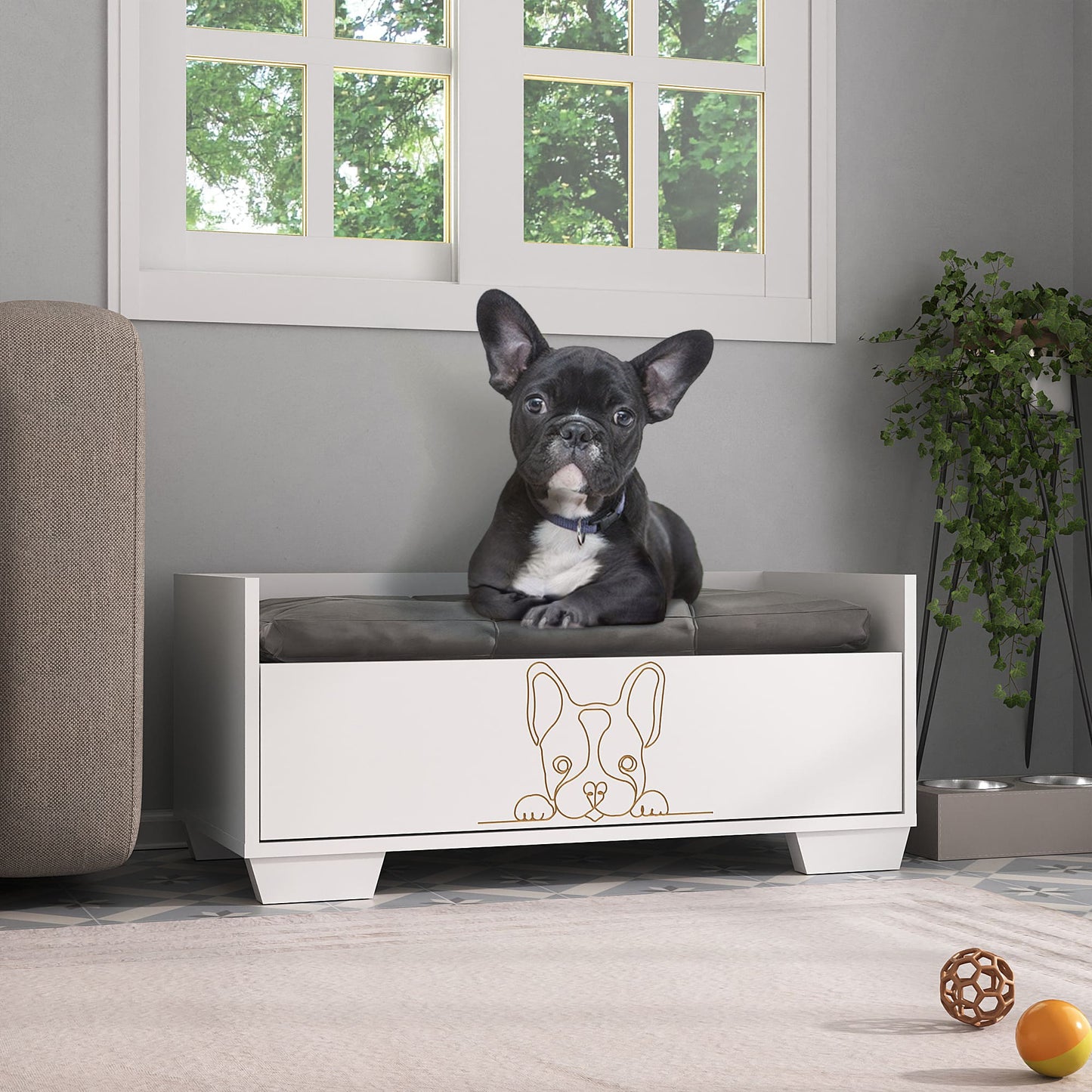 Buyqualia Cama para Mascota (Perro) Color Blanco con cajón (Alto 35 / Ancho 80/ Fondo 40)