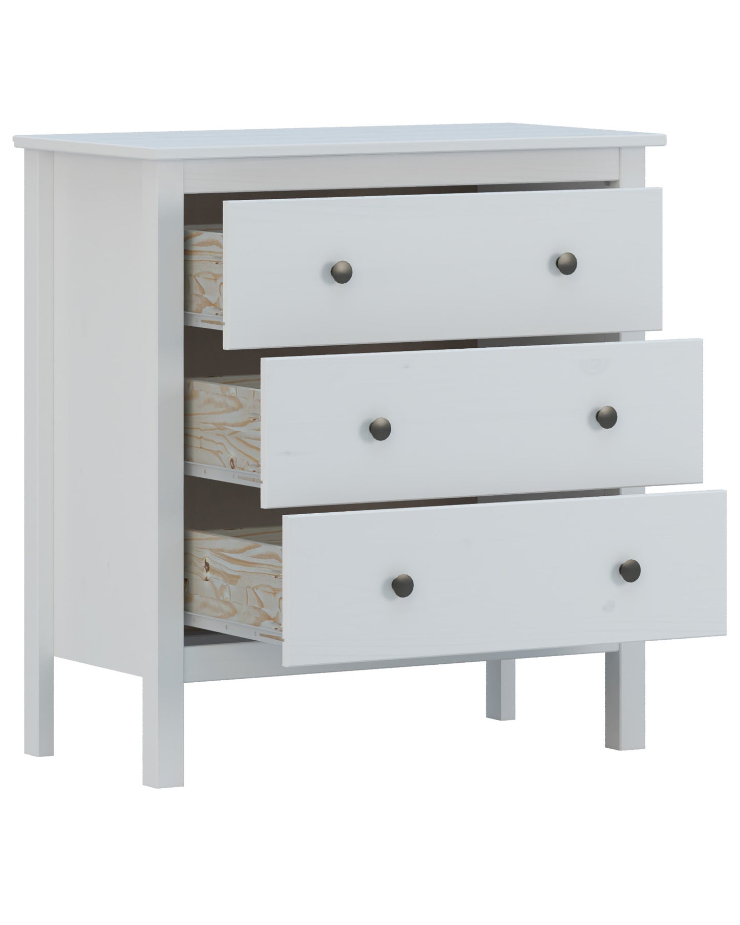 Cómoda de 3 Cajones - Madera Maciza - Dimensiones: 81x77x40cm - en Color Blanco - Buyqualia