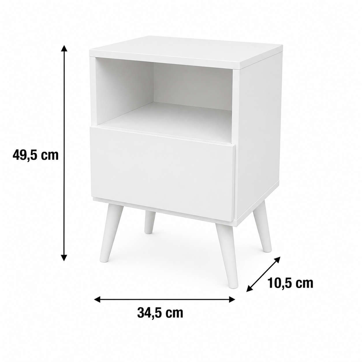 Mesita de Noche Blanca con Diseño Retro, 1 hueco - 1 Cajón, Estilo Vintage - Buyqualia