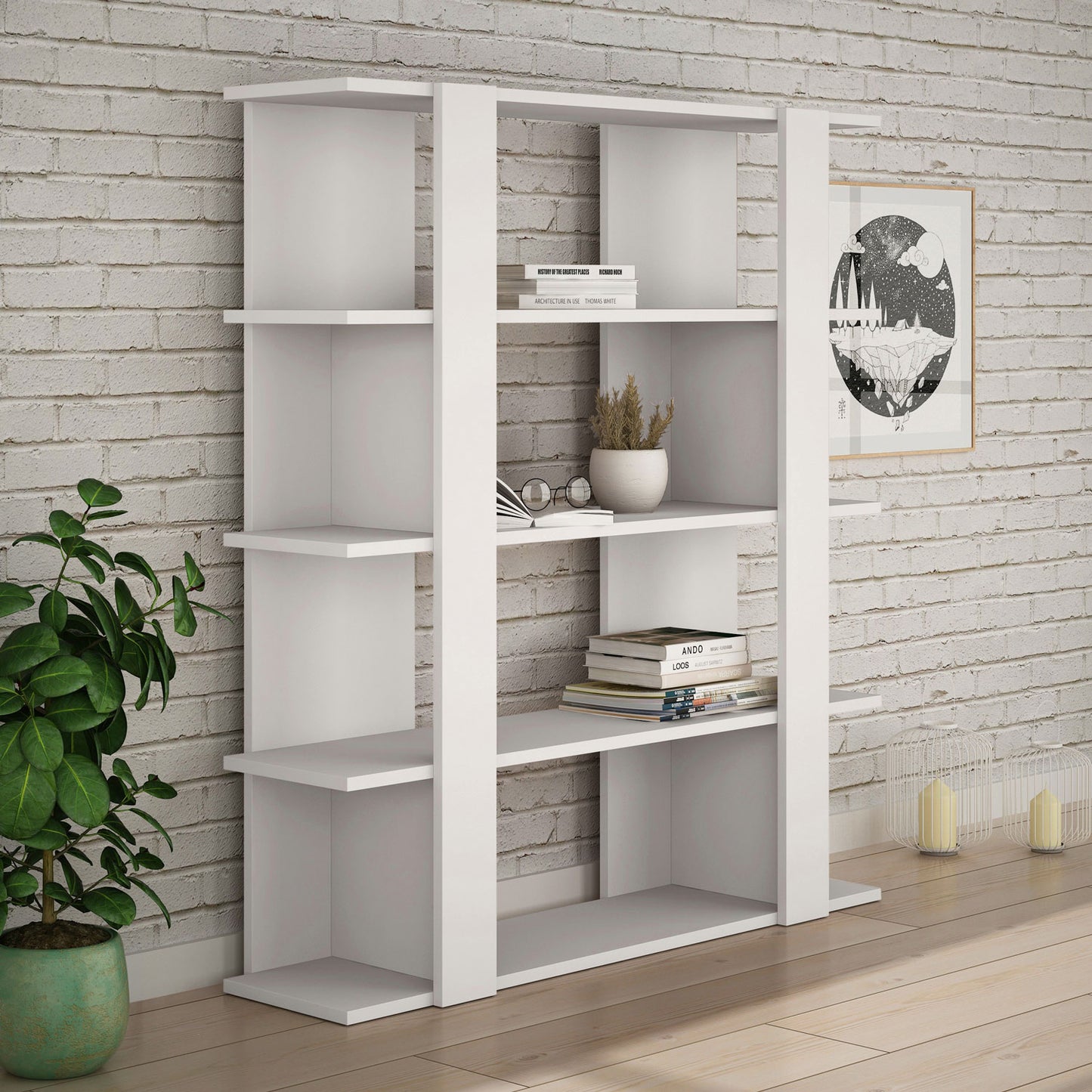 Buyqualia Mueble librería Decorativa de Gran Capacidad (Alto 121 / Ancho 110 / Fondo 29) en Color (Blanco)