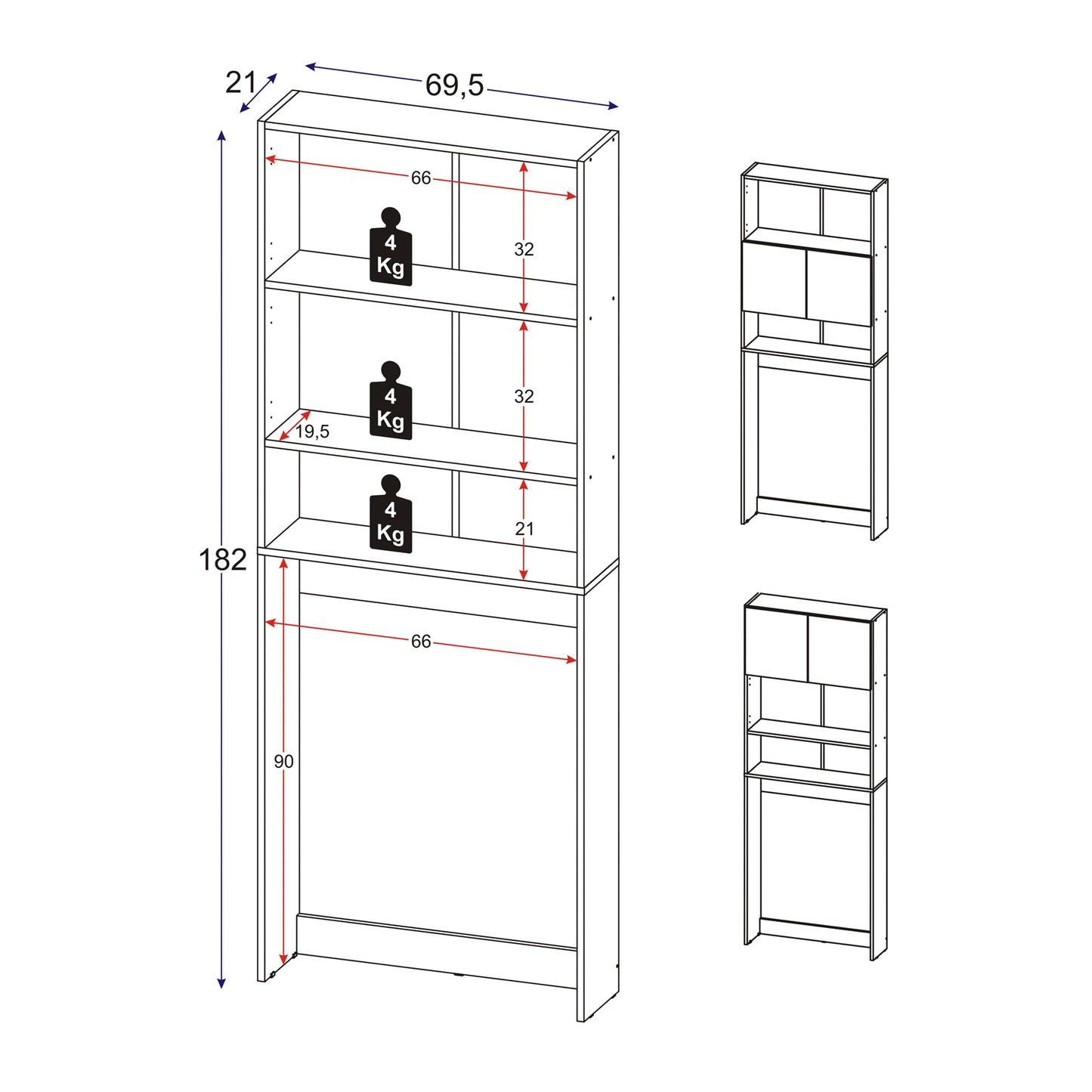Buyqualia - Mueble para baño/lavandería, 2 Puertas centrales, estantes Abiertos, Alto, Color Blanco
