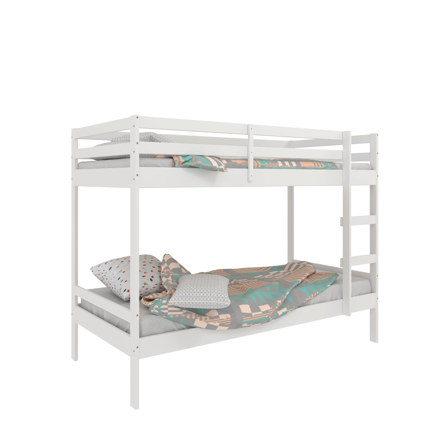 Litera para dormitorios Infantiles, Juveniles o de Invitados de Madera Maciza de Dos Camas con Escalera - para colchón de 90x190 cm