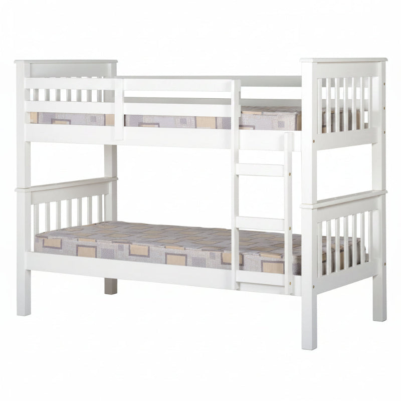 Litera de Madera Blanca 151x205x105 cm | Cama Doble Compacta con Escalera y Baranda de Seguridad | Diseño Moderno para Niños y Adultos - Buyqualia