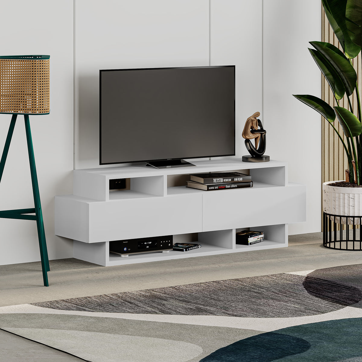Mesa de Tv tres niveles y puertas abatibles.