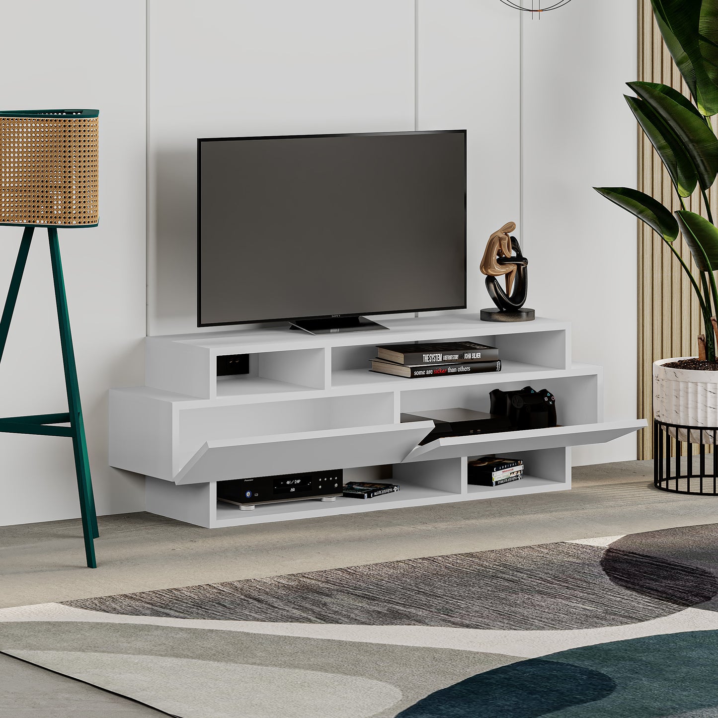 Mesa de Tv tres niveles y puertas abatibles ( alto 42 / ancho 125 / fondo 32