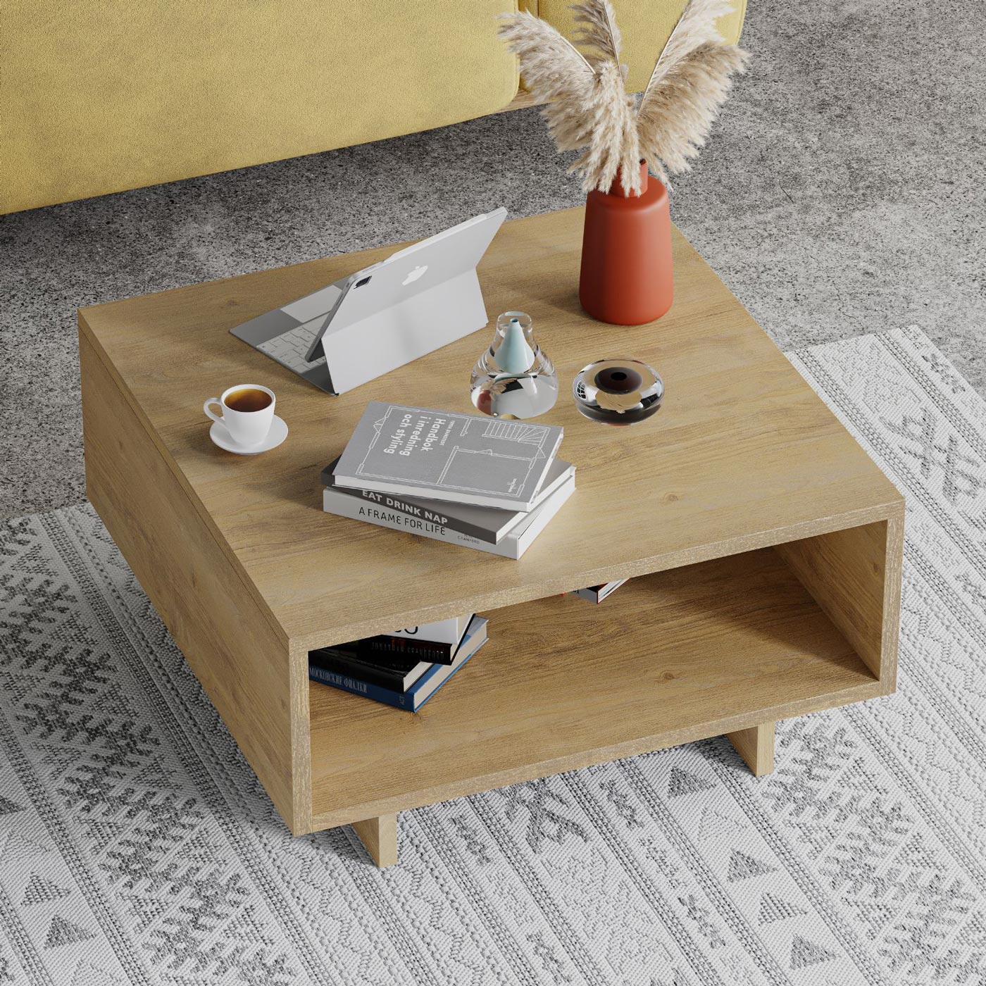 Buyqualia Mesa de Centro Auxiliar multifunción con Hueco para Almacenamiento (Alto 32 / Ancho 60 / Fondo 60) en Color (Blanco)