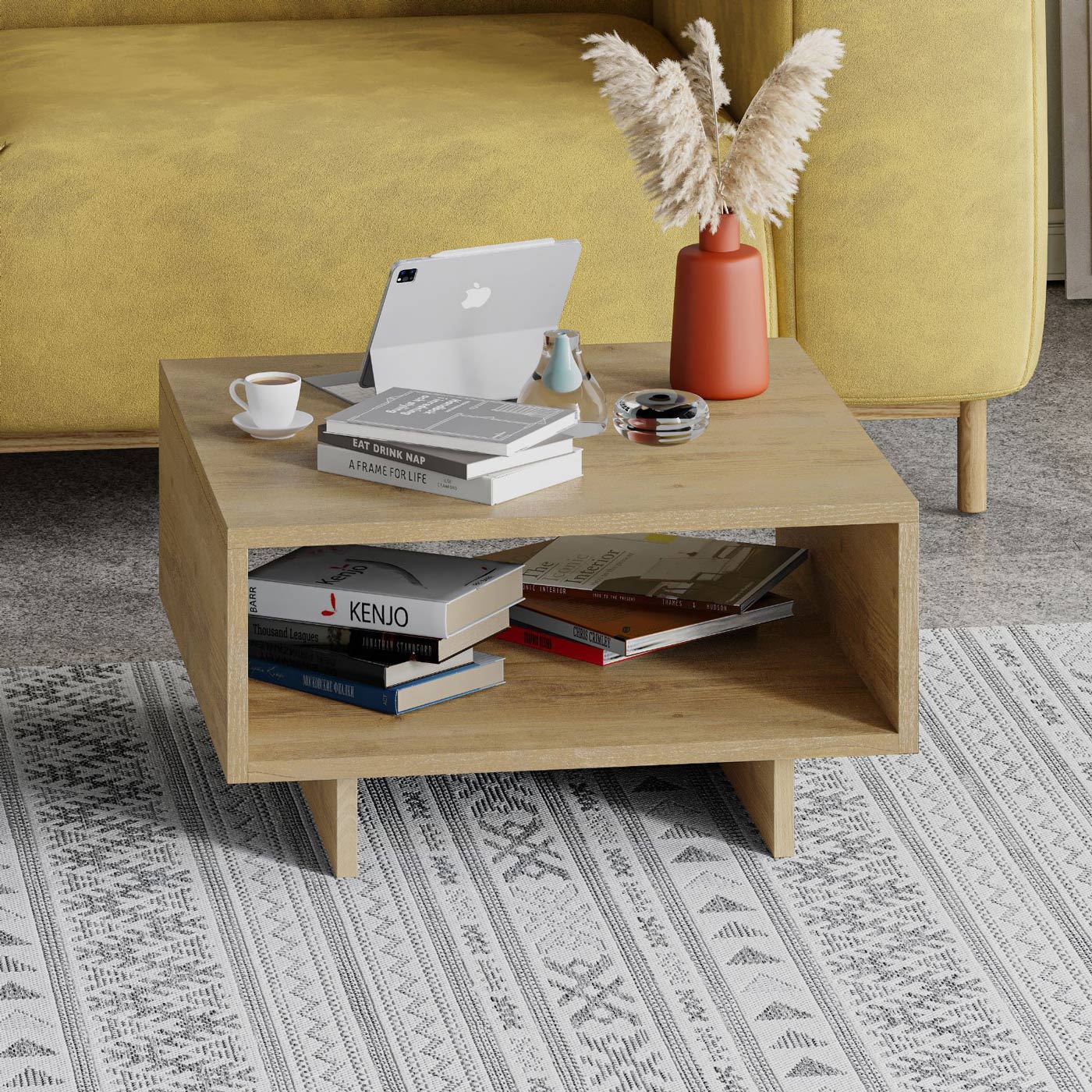 Buyqualia Mesa de Centro Auxiliar multifunción con Hueco para Almacenamiento (Alto 32 / Ancho 60 / Fondo 60) en Color (Blanco)