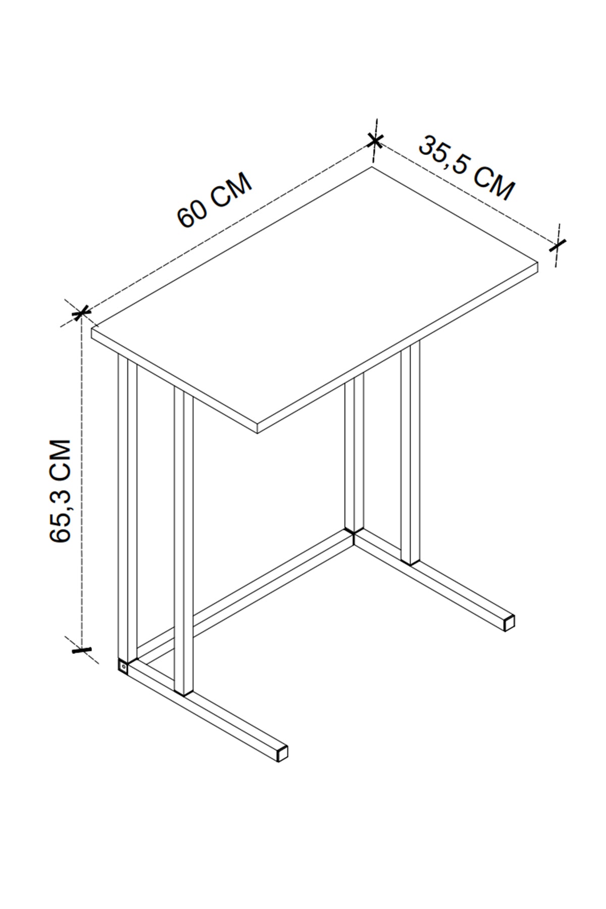 Buyqualia Mesa Auxiliar de Estilo Industrial en melamina y Estructura de Acero en Negro (Alto 66 / Ancho 60 / Fondo 36)