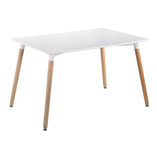 Mesa de comedor rectangular blanca con patas en color madera natural – Estilo nórdico - Buyqualia