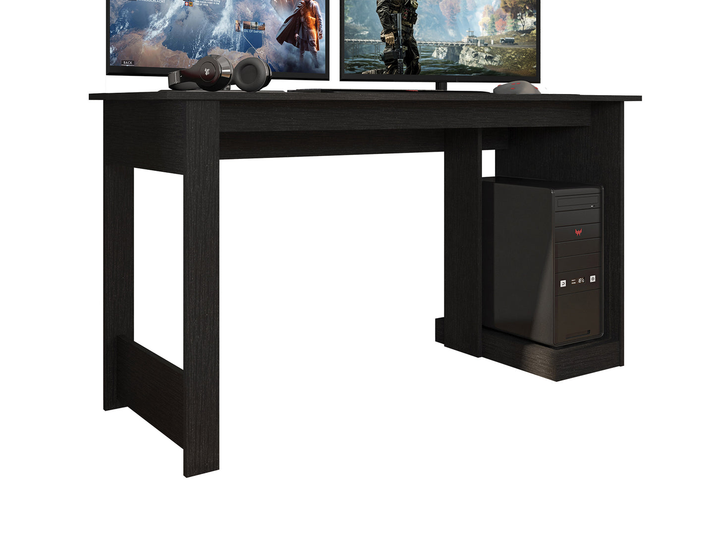 Buyqualia Mesa Ordenador Escritorio de Oficina con Base para pc en Color Negro (Largo 136 / Ancho 54 cm)