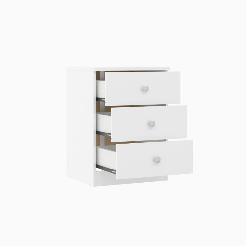 Mesita de Noche Blanca 55,6x40x36 cm con 3 Cajones – Mesilla de Dormitorio Moderna y Funcional