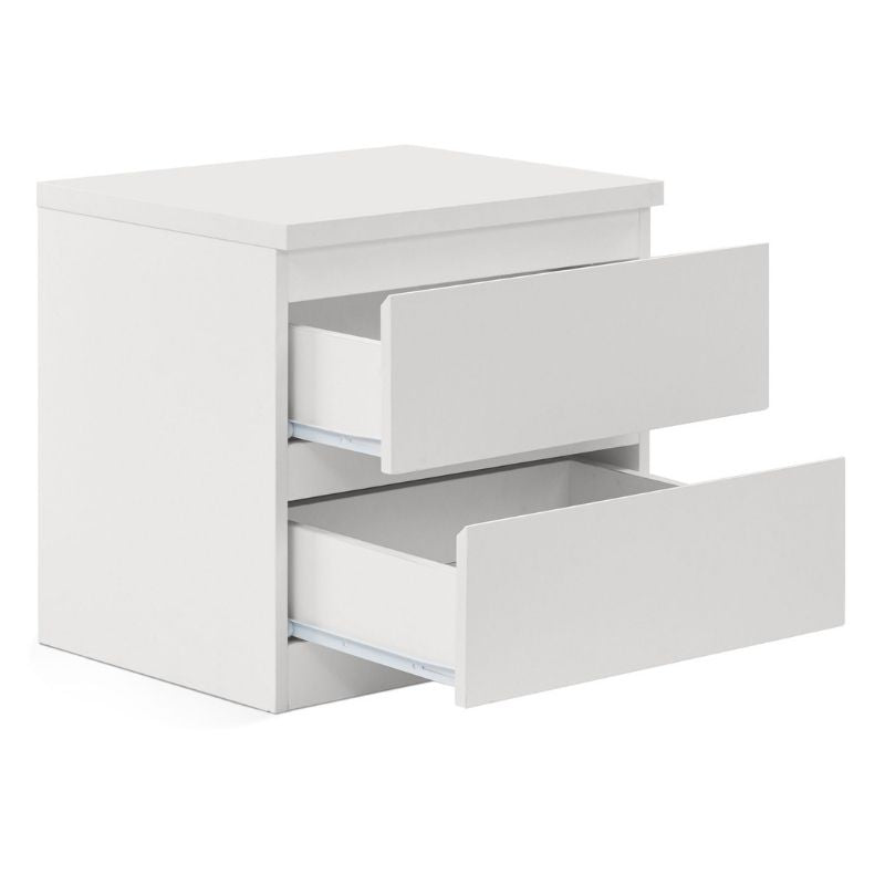 Mesita de Noche Blanca 48x50x40 cm con 2 Cajones – Mesilla de Dormitorio Moderna y Funcional