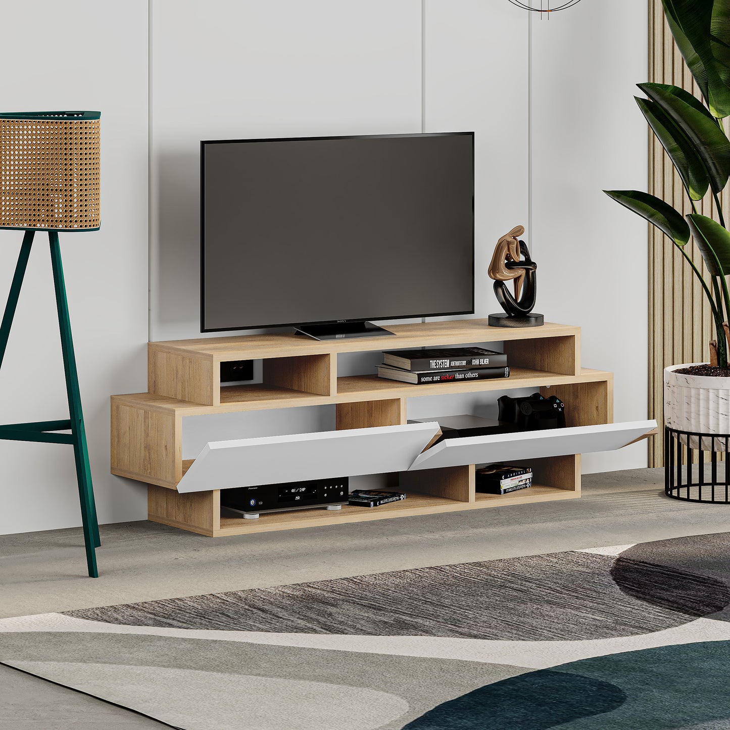 Mesa de Tv tres niveles y puertas abatibles ( alto 42 / ancho 125 / fondo 32