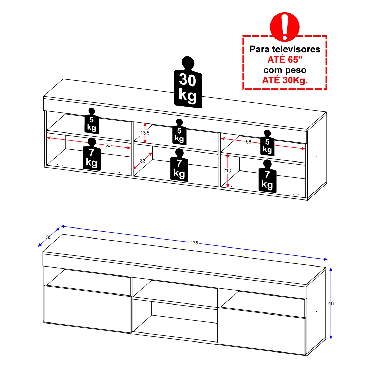 Buyqualia Moderno Mueble para TV Blanco Snow, con Espacios Abiertos y Cerrados, 4 Huecos y 2 Puertas