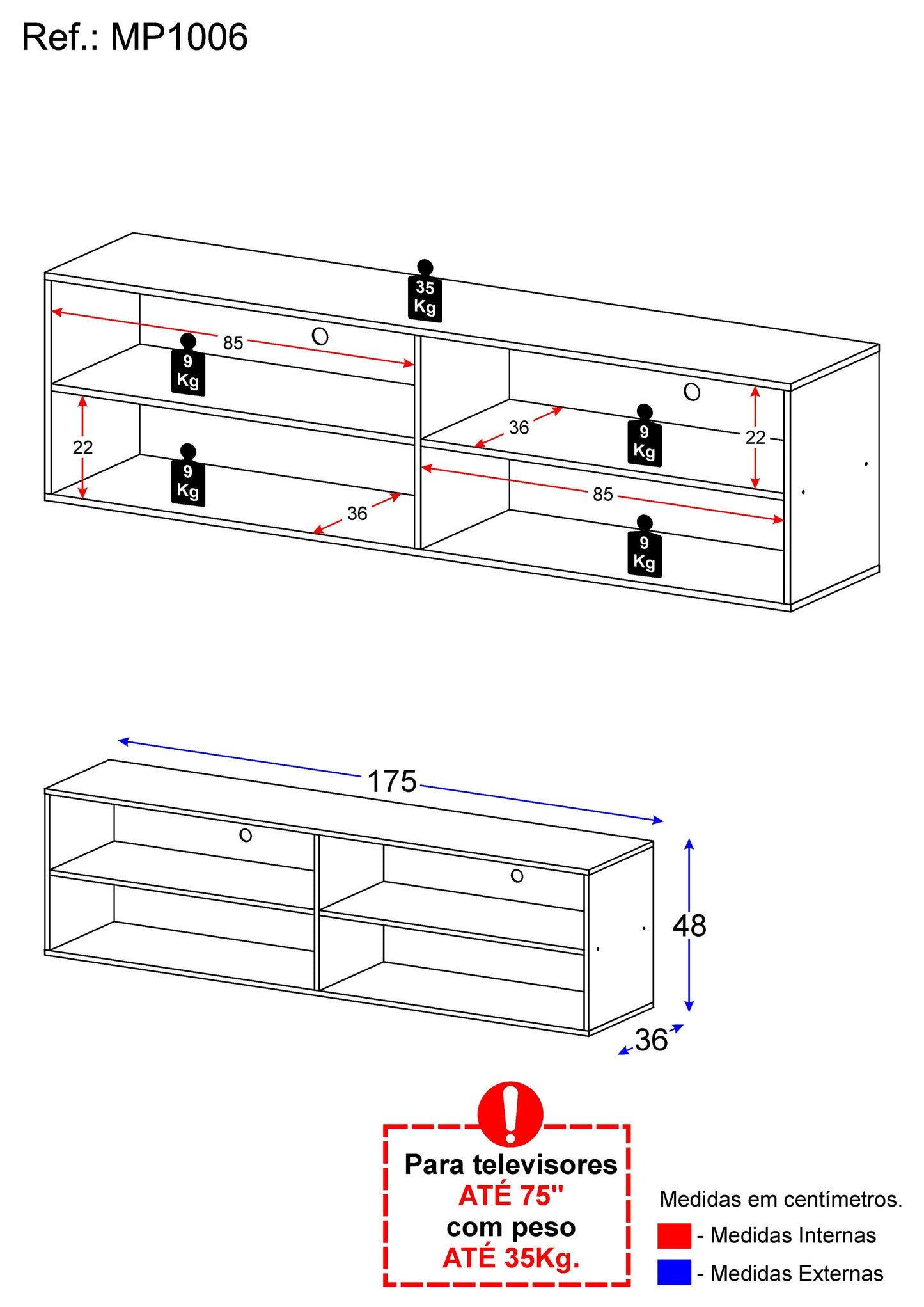 Buyqualia Mueble para TV con 4 Estantes Abiertos, Color Blanco Snow
