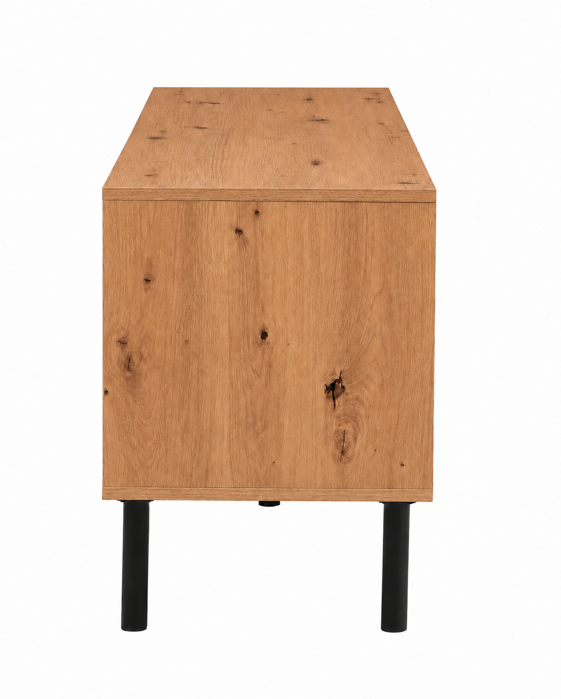 Mesa de TV de estilo moderno en acabado roble con 4 puertas y patas negras