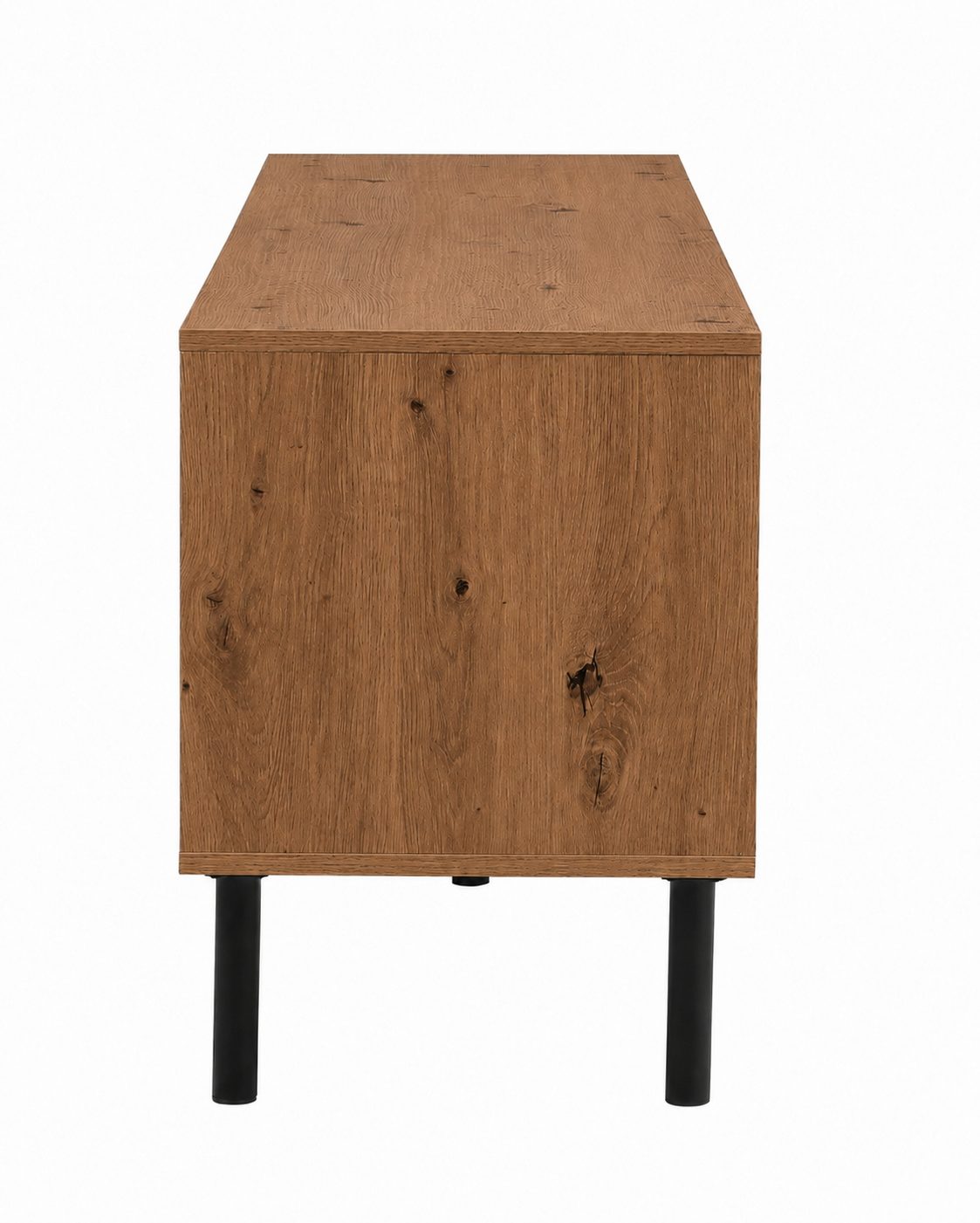 Mesa de TV de estilo moderno en acabado roble con 4 puertas y patas negras