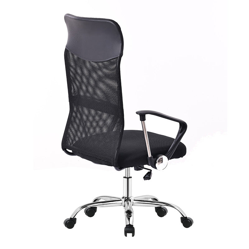 Silla de oficina negra con respaldo alto de malla y patas metálicas – Ergonómica y transpirable, 115x60x63 cm - Buyqualia