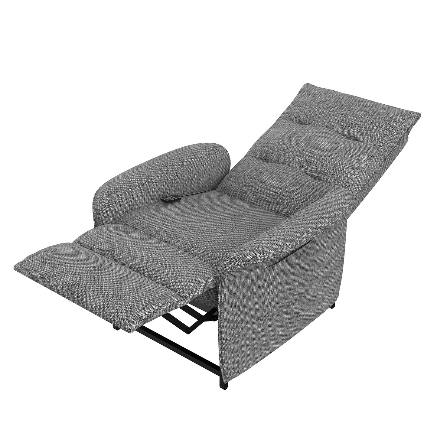Sillón relax eléctrico tapizado en tela gris – Reclinable con mando, diseño cómodo y moderno, 102x80x71 cm - Buyqualia