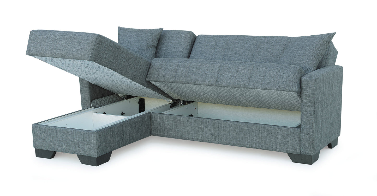 Sofá Cama Chaise Longue Clic Clac con Almacenamiento – Tapizado en Tela Gris – 3 Plazas Convertible – 215x84x60/170 cm – Estilo Moderno y Funcional - Buyqualia