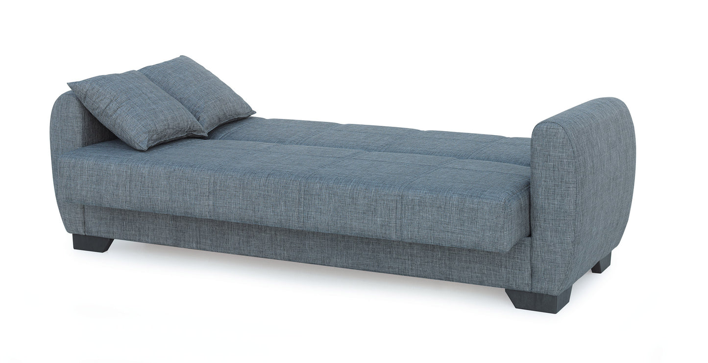 Sofá Cama Clic Clac 3 Plazas en Tela Gris – Diseño Redondeado y Elegante – 215x85x84 cm – Convertible y Confortable - Buyqualia