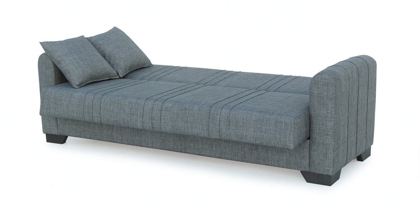 Sofá Cama Clic Clac 3 Plazas con Almacenamiento – Tapizado en Tela Gris – Función Cama y Baúl – 215x85x84 cm – Estilo Moderno y Práctico - Buyqualia