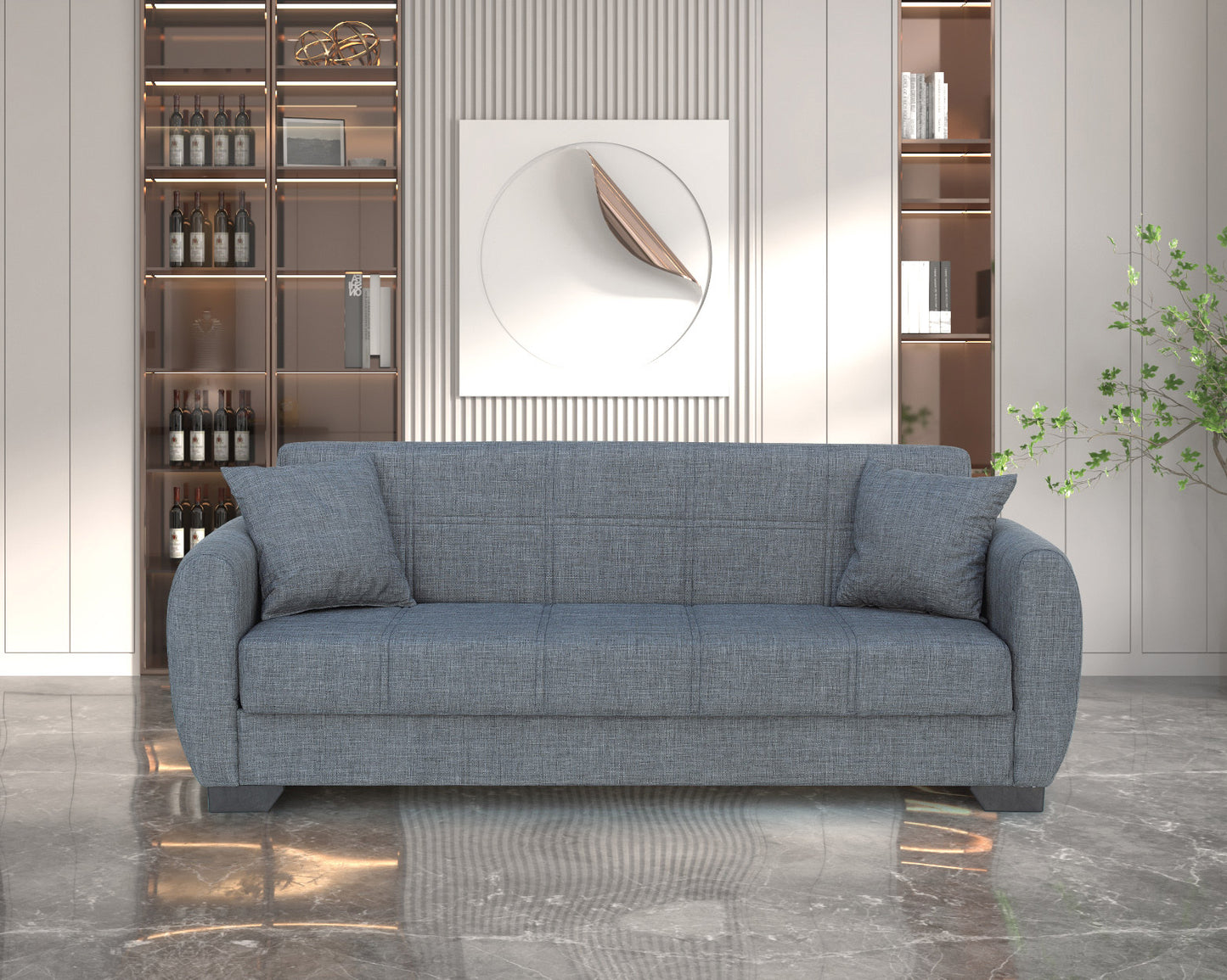Sofá Cama Clic Clac Tela Gris – Diseño Redondeado y Cómodo – Convertible con Estilo Moderno – 234x102x86 cm - Buyqualia