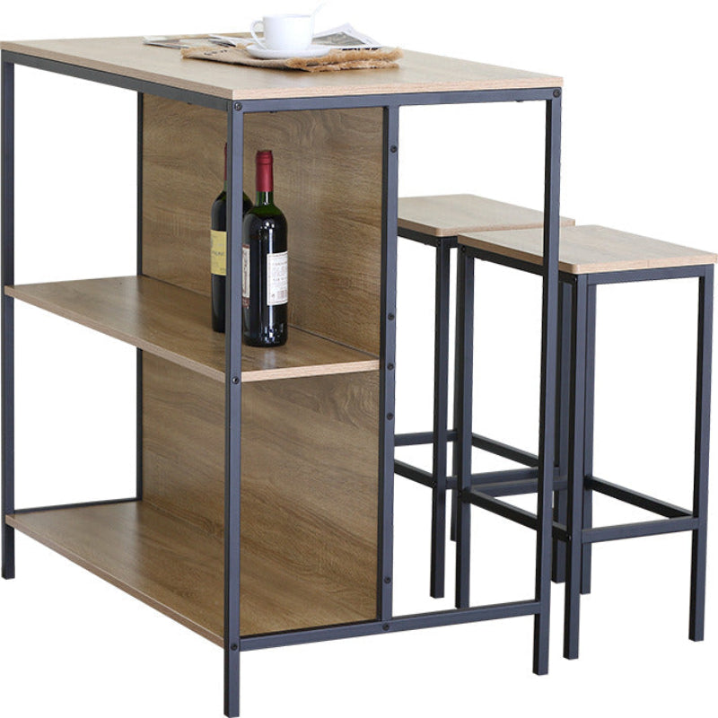 Set de Mesa Alta con 2 Taburetes y Estantería Lateral – Conjunto de Barra de Cocina, Comedor o Salón