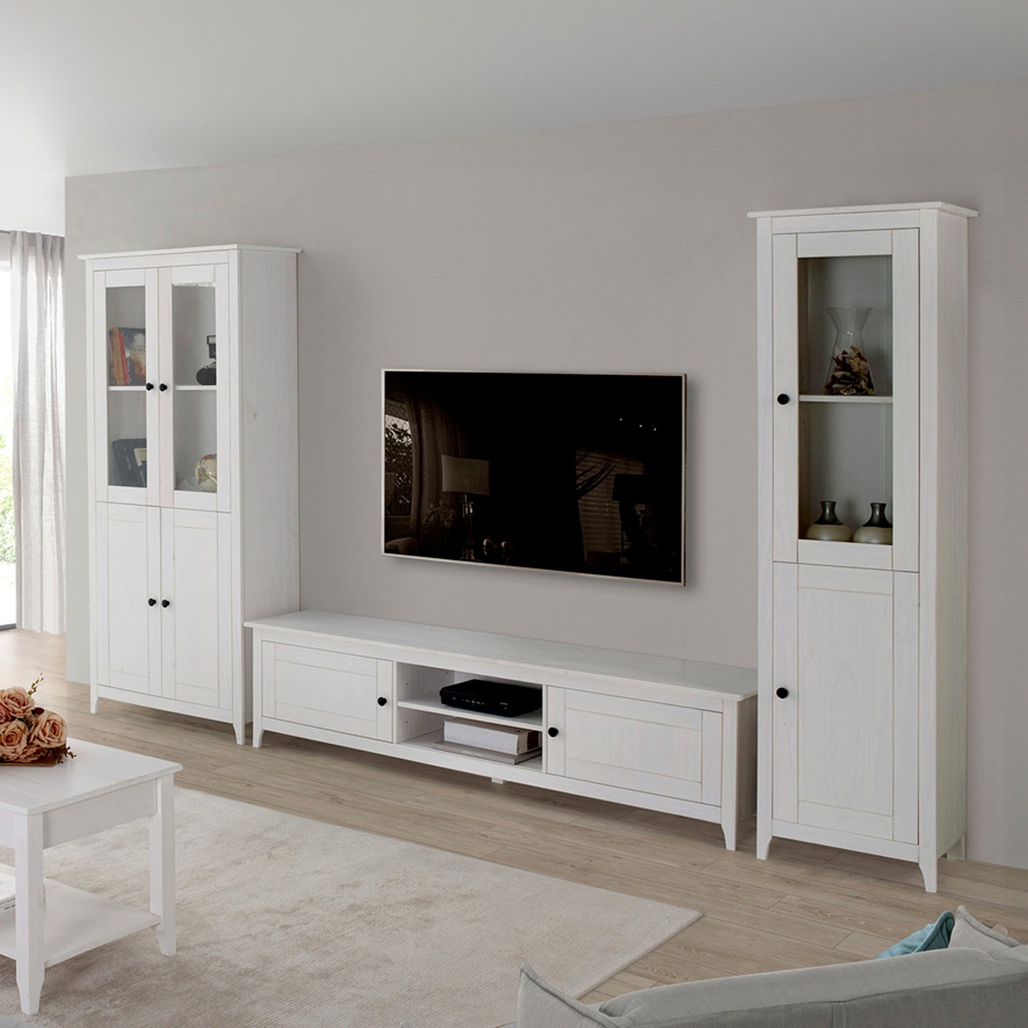 Buyqualia - Vitrina OSMA, 1 Puerta + 1 Puerta. 180x50x35, Blanco Abierto