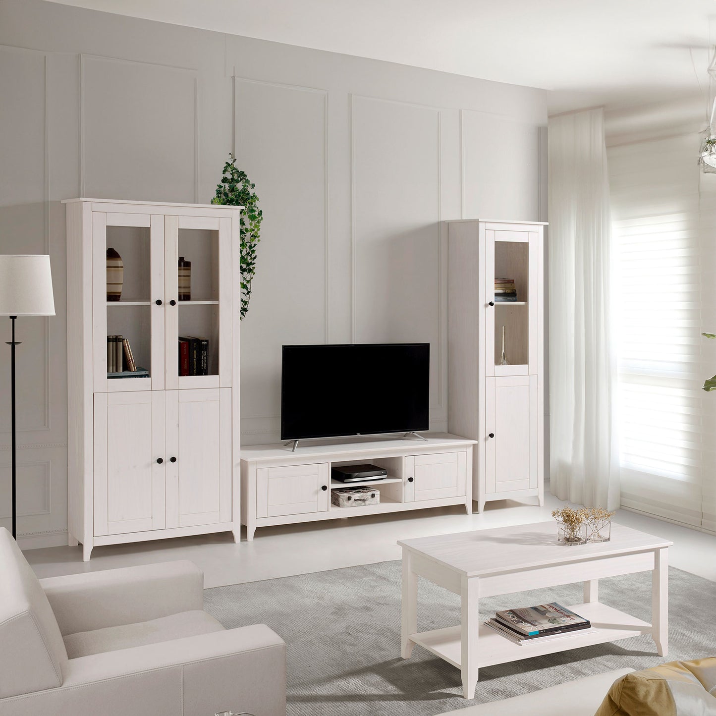 Buyqualia - Vitrina OSMA, 2 Puertas + 2 Puertas. 180x81x35, Blanco Abierto