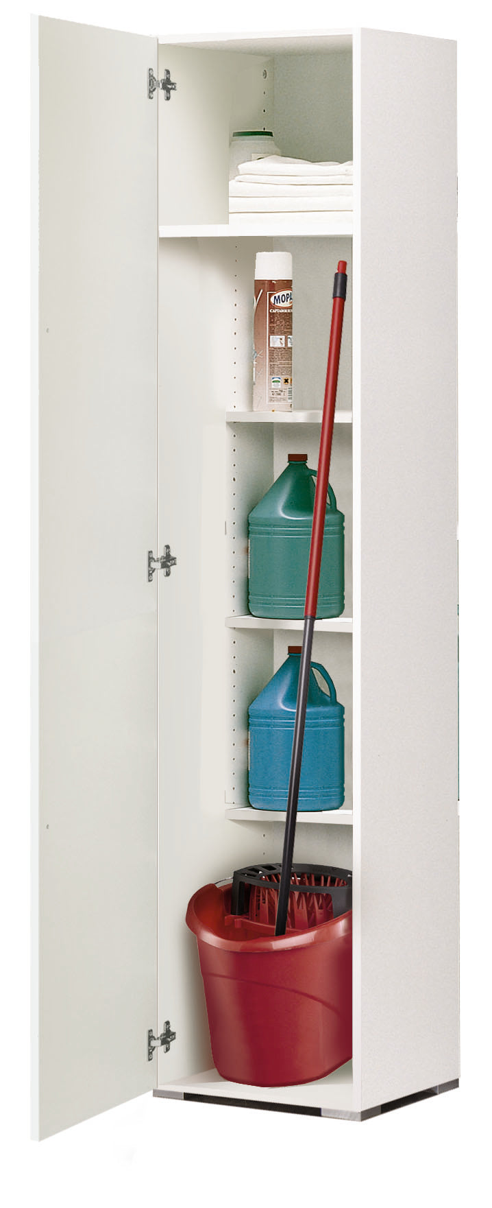 Buyqualia Armario escobero Multiusos estantes y una Puerta en Color Blanco Alto 188 / Ancho 42 / Fondo 35