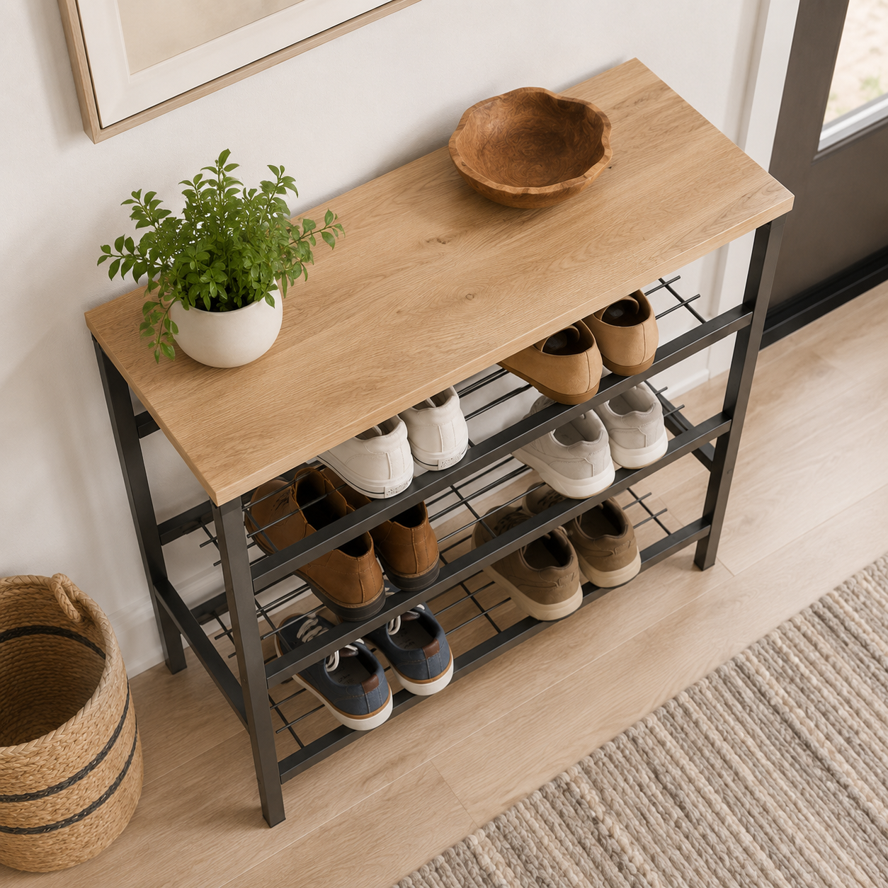 Recibidor Zapatero de Estilo Industrial – 67x65x30 cm | 3 Alturas para Zapatos | Mueble Compacto y Funcional para Entrada o Vestíbulo - Buyqualia