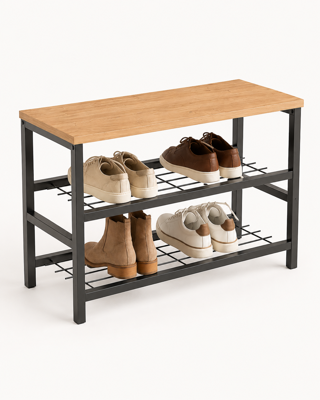 Banco Zapatero de Estilo Industrial – 45x65x30 cm | 2 Alturas para Zapatos | Asiento Funcional para Recibidor o Entrada - Buyqualia
