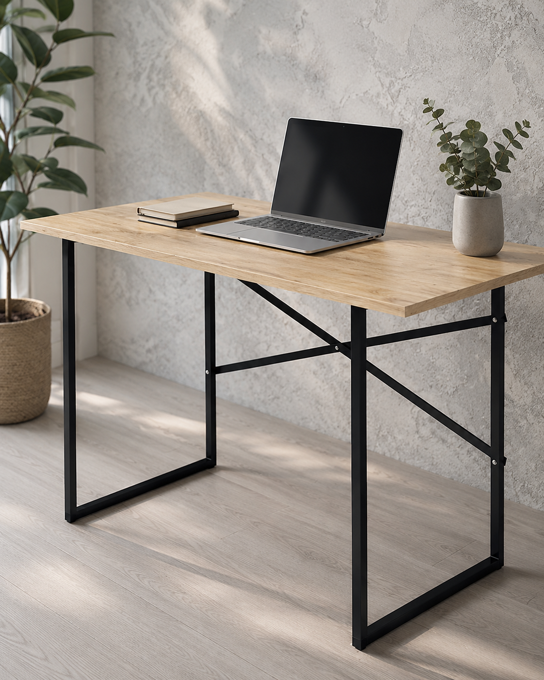Mesa Escritorio Estilo Industrial 120x75x60 cm | Tapa Color Safir y Patas de Acero Negro | Escritorio Moderno para Oficina o Estudio - Buyqualia