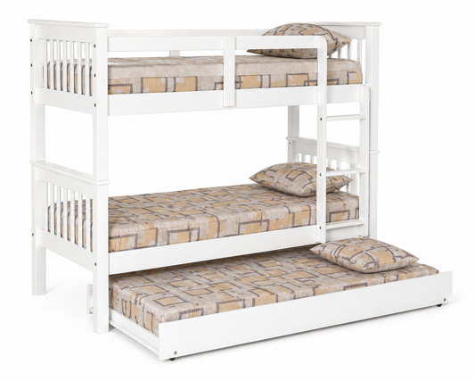 Litera de Madera Blanca con Cama Nido Inferior – 3 Camas Individuales