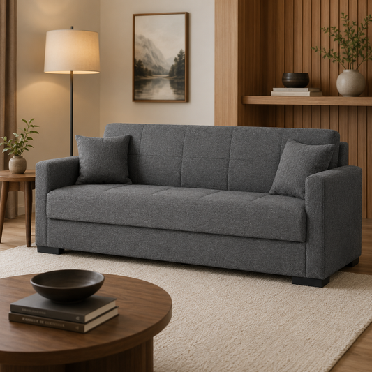 Sofá Cama Clic Clac 3 Plazas en Tela Gris – Compacto y Funcional – Estilo Moderno Convertible – 212x81x73 cm - Buyqualia