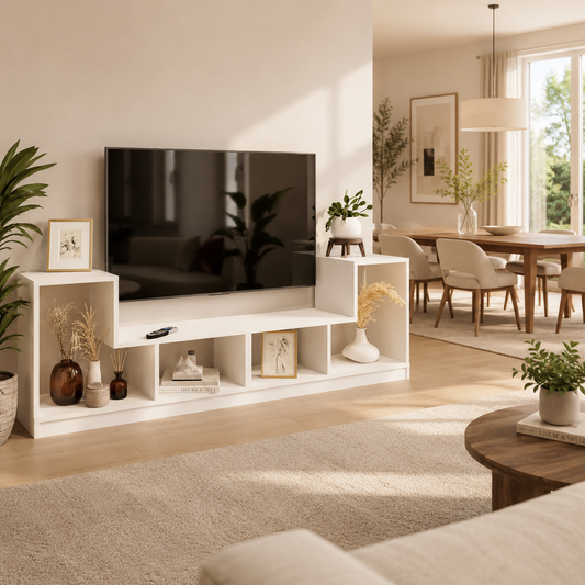 Mueble modular blanco versátil pack 2 unidades – Estantería, mueble TV o almacenamiento, 54x183x30 cm - Buyqualia