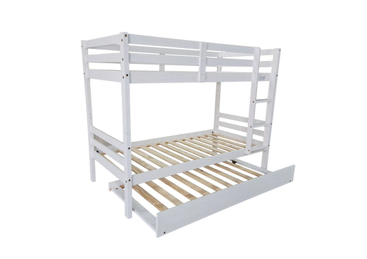 Litera para dormitorios Infantiles, Juveniles o de Invitados de Madera Maciza de Tres Camas con Escalera - para colchón de 90x190 cm