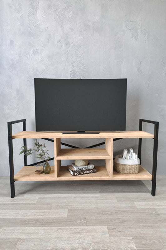 Mesa de tv de estilo industrial con estantes ( alto 61 / ancho 120 / fondo 35 )