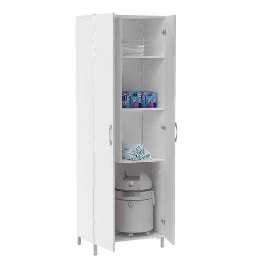 Buyqualia Armario escobero Multiusos Dos Puertas, Ruedas, Color Blanco (alto 183 / ancho 72 / fondo 41) cm