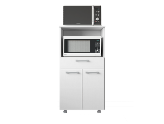 Mueble de Cocina para microondas con ruedas, aparador auxiliar en color Blanco (Alto 118cm / Ancho 61 cm/Fondo 49 cm)