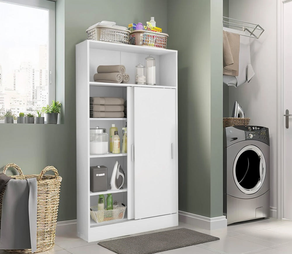 Buyqualia - Armario despensa hogar Multiusos de Gran Capacidad con Puertas correderas en Color Blanco (Alto 157 / Ancho 82 / Fondo 38) cm