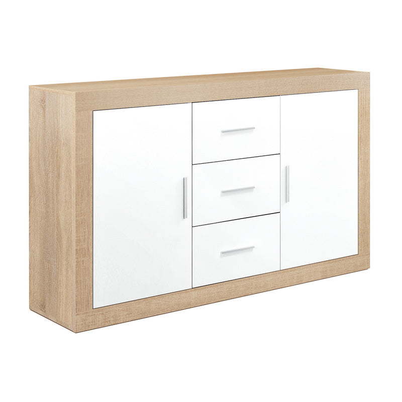 Aparador Moderno de 2 Puertas y 3 Cajones - Cambrian Blanco - 134x78x35 cm -Buyqualia