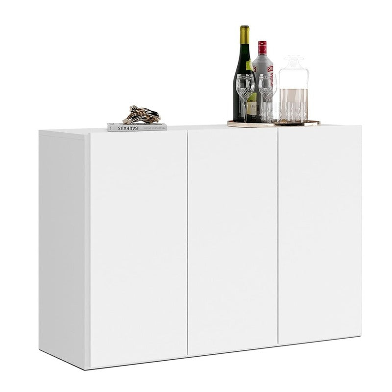 Buyqualia Aparador Moderno de 3 Puertas, Color Blanco, 90 cm de Ancho